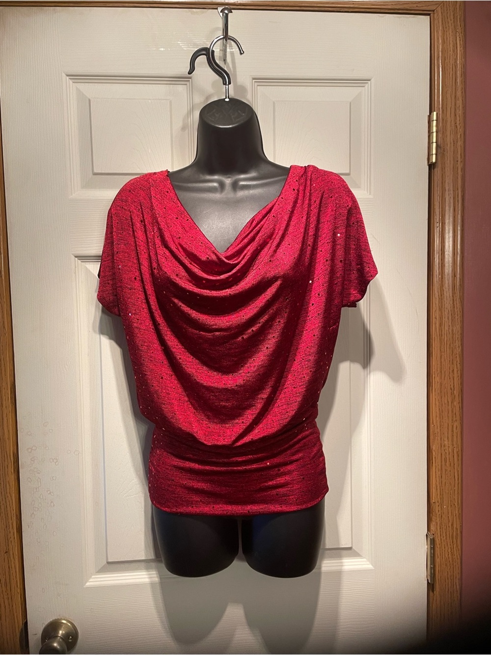 HeartSoul Red Draped Short Sleeve Tunic with Sparkle